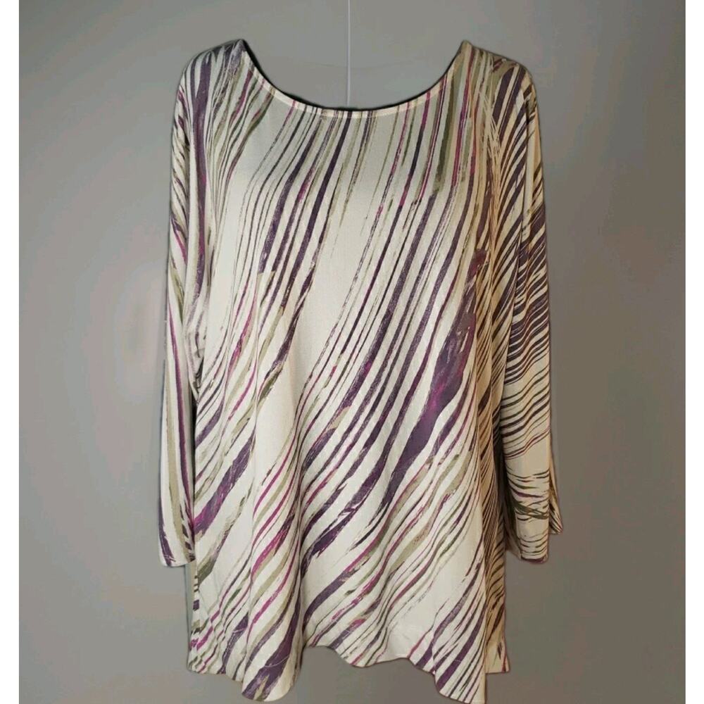 Chicos Easywear Size 3 XL Womens Tunic Top 3/4 Sleeve Stretch Knit Asymmetric